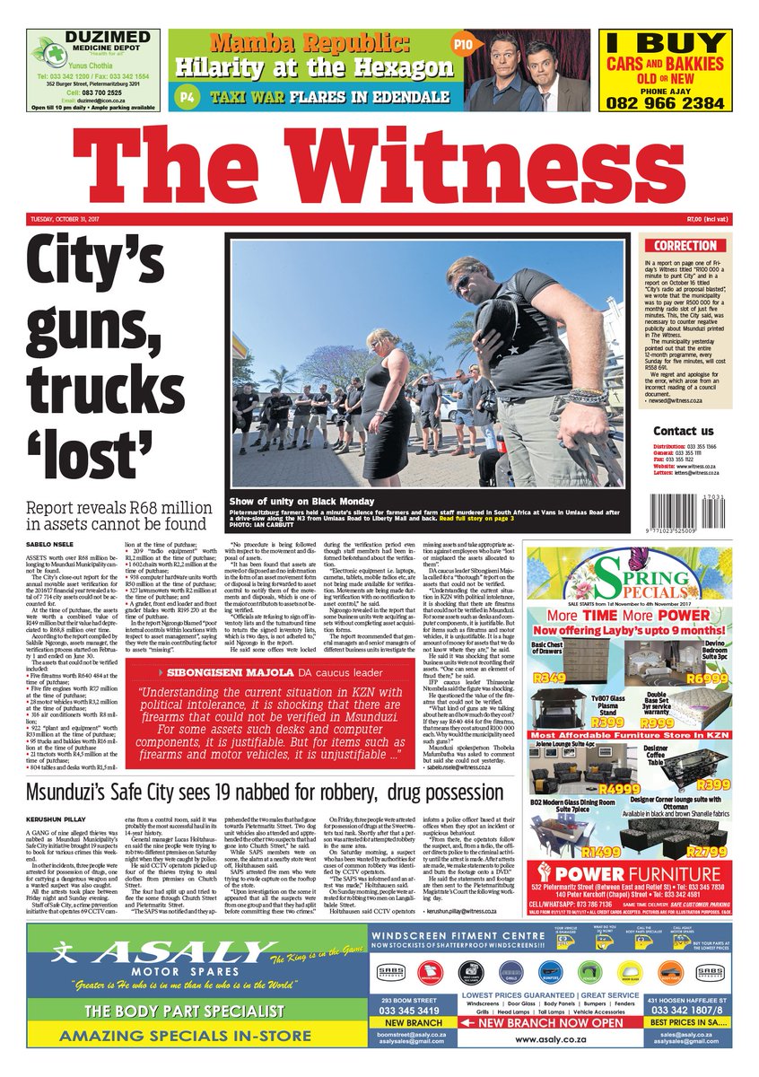 WitnessKZN's tweet photo. #WitnessNewspaper: United coach under fire | Farm killing protest block N3 | City's missing R68 mln assets | Bad weekend for CBD crooks https://t.co/vh7nQg68Ke