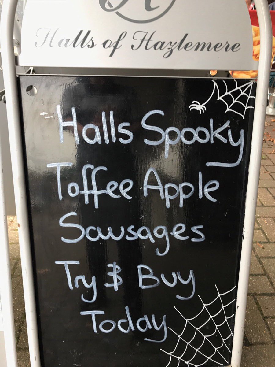 HallofHazlemere's tweet photo. Happy Halloween!!! 👻👻👻 Check out our spooky toffee apple sausages available in store today!! #uksausageweek #hallsofhazlemere #halloween https://t.co/evS2Yhwkaz