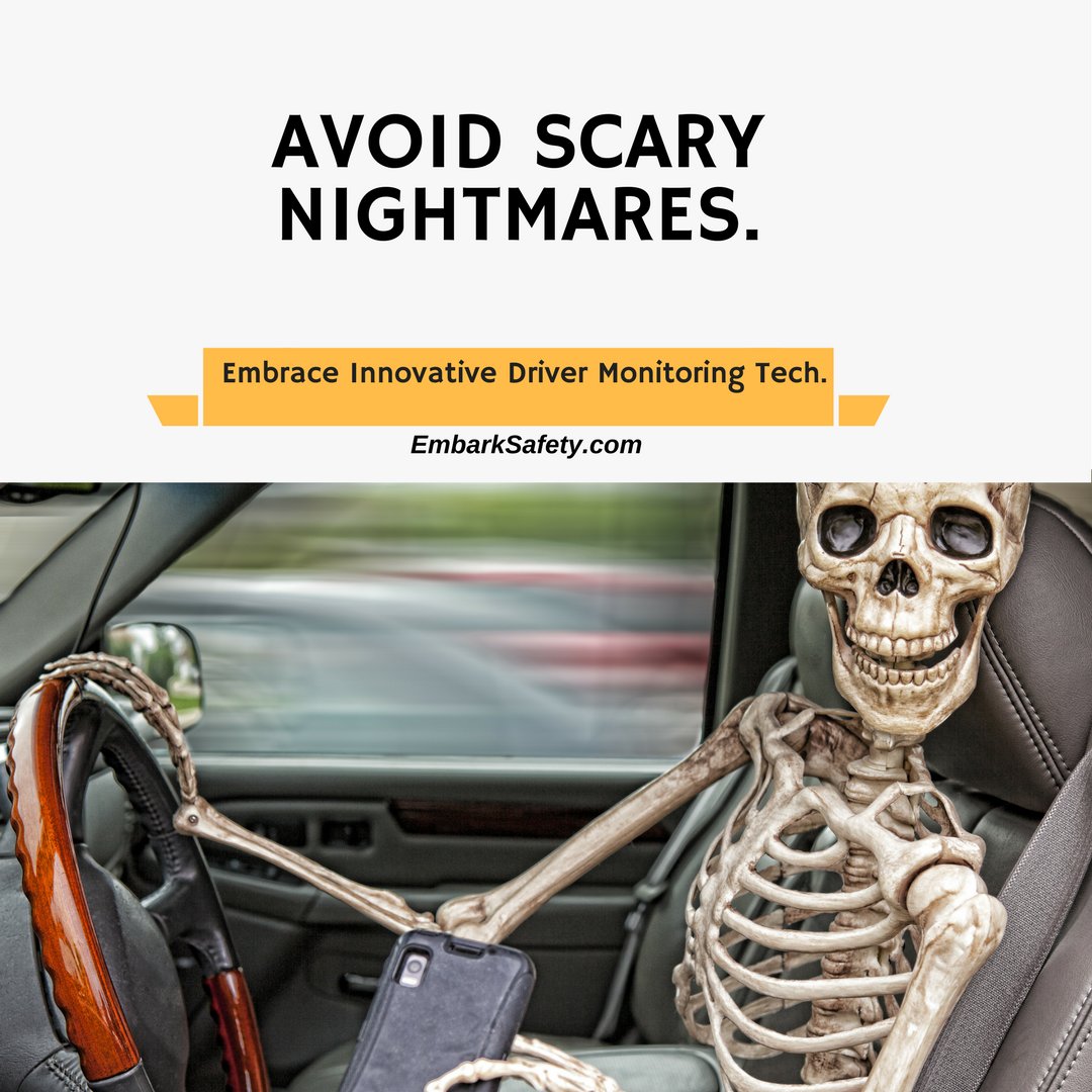 EmbarkSafety's tweet photo. Avoid Scary Nightmares. Embrace Tech to boost #FleetSafety! #HappyHalloween #Trucker #CDL #MinimizeRisk #MVRMonitoring https://t.co/fHWbGnyS0F