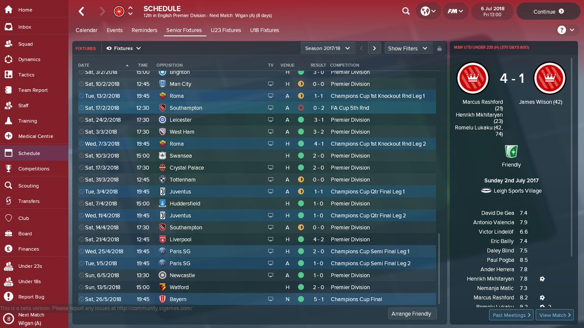 StephenJQuick's tweet photo. @FootballManager 1st Man Utd Season Done. 1st in the league and won the Champions League! Changes Coming!
#FM18 #FMBeta #FMSave #FMlife https://t.co/p4yw7SDdKO