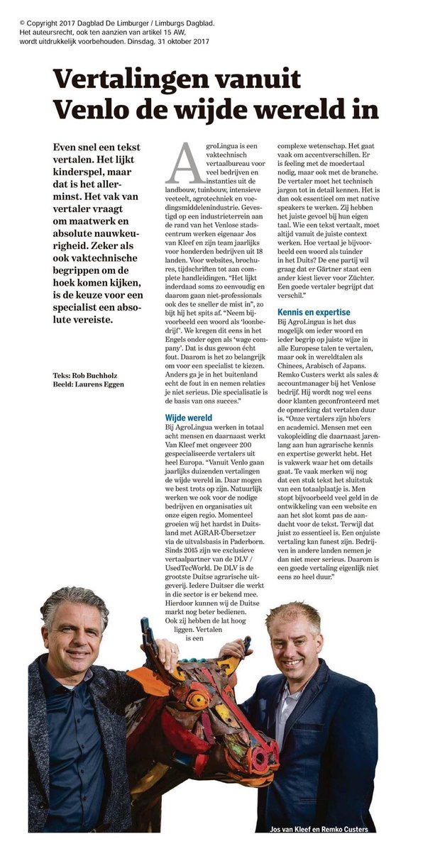 AgroLingua's tweet photo. Trots op het mooie artikel over @AgroLingua in De Limburger van vandaag ! https://t.co/4a6I9vyIsN