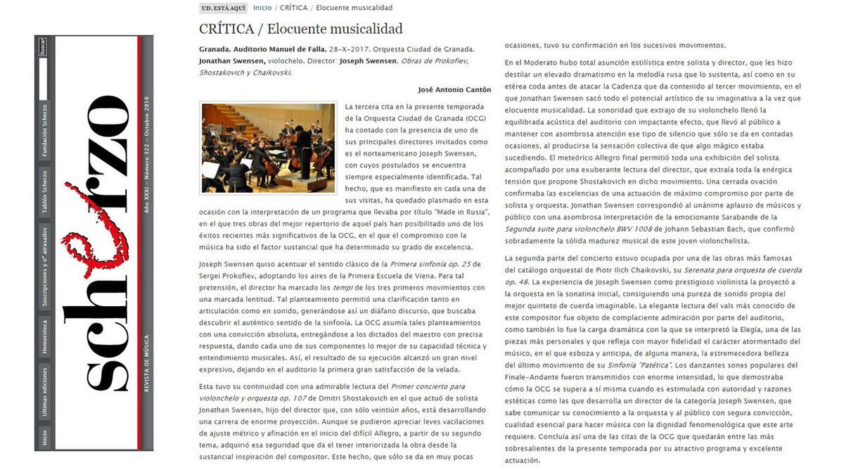 orquestagranada's tweet photo. Crítica de J.A.Cantón en @Scherzo_es. 'Made in Rusia' #JonathanSwensen, cello y #JosephSwensen, dir #OCGemociona https://t.co/2Kg3mkrSwF