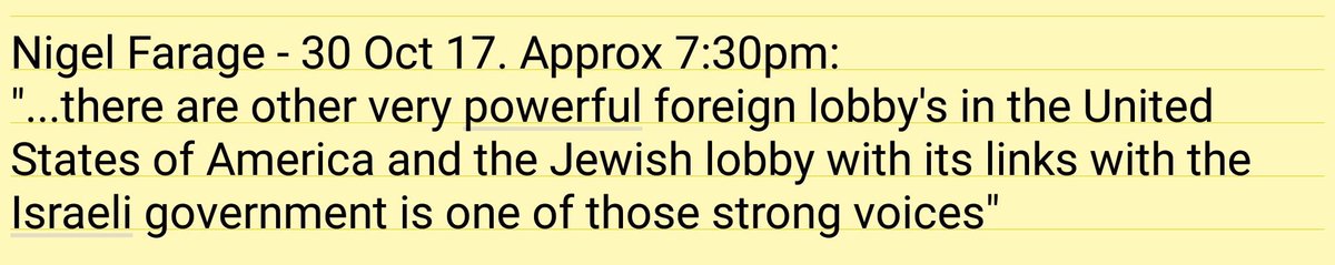 1/x So, Nigel Farage's comments y'day that Jewish power controls America (HT  @adamlangleben)...