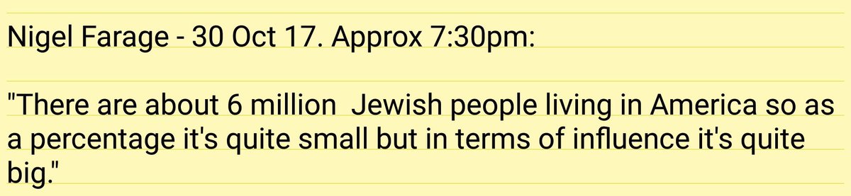 1/x So, Nigel Farage's comments y'day that Jewish power controls America (HT  @adamlangleben)...