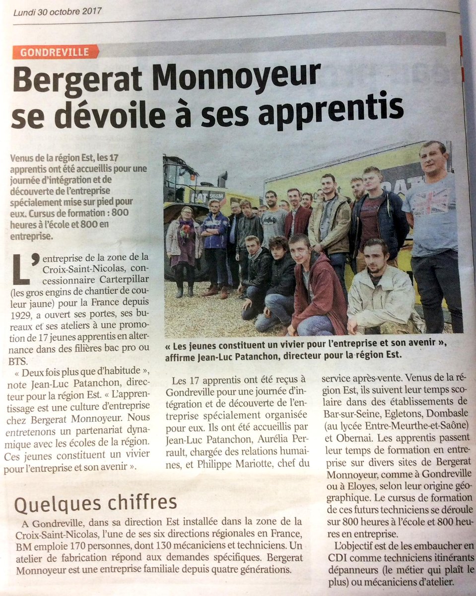 BMCATFr's tweet photo. BM EST-CAT ouvre ses portes aux 17 jeunes apprentis techniciens ! @Bmest54000Cat Objectif #CDI #BergeratMonnoyeurRecrute #emploi #enginstp https://t.co/ITBwXhs2ew