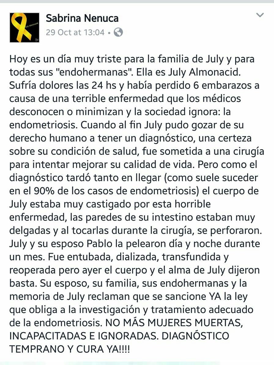 endomadrid's tweet photo. Nuestro afecto y solidaridad con familiares y amistades de July Almonacid ¡NO + mujeres muertas, ignoradas e incapacitadas! #endometriosis https://t.co/2UYsAmaY6b