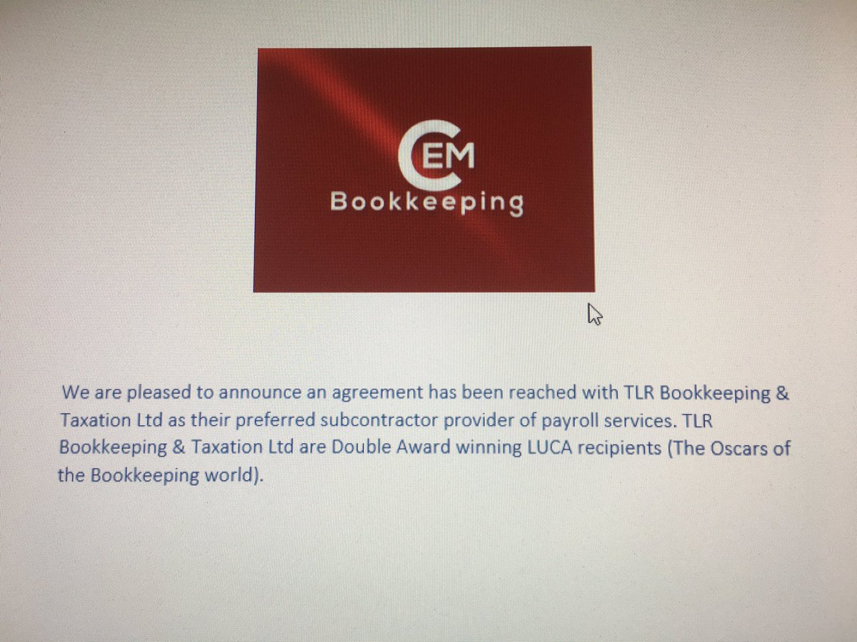 CemBookkeeping's tweet image. We are pleased to announce we are now the preferred payroll supplier for TLR Bookkeeping &amp;amp; Taxation!
