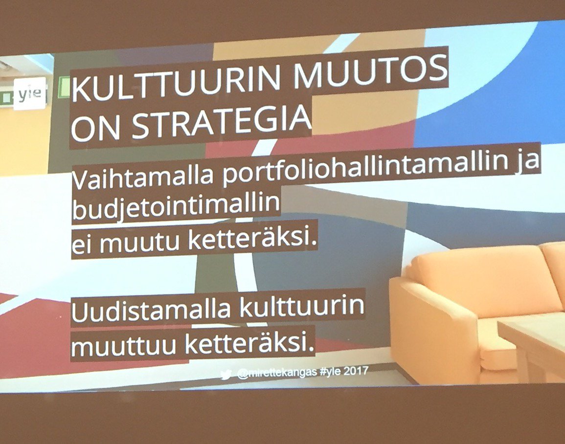 linhtamminen's tweet photo. Uudistamalla kulttuurin muuttuu ketteräksi @mirettekangas #AGILExOP #LeanLeadership https://t.co/LsU8fSuuGv