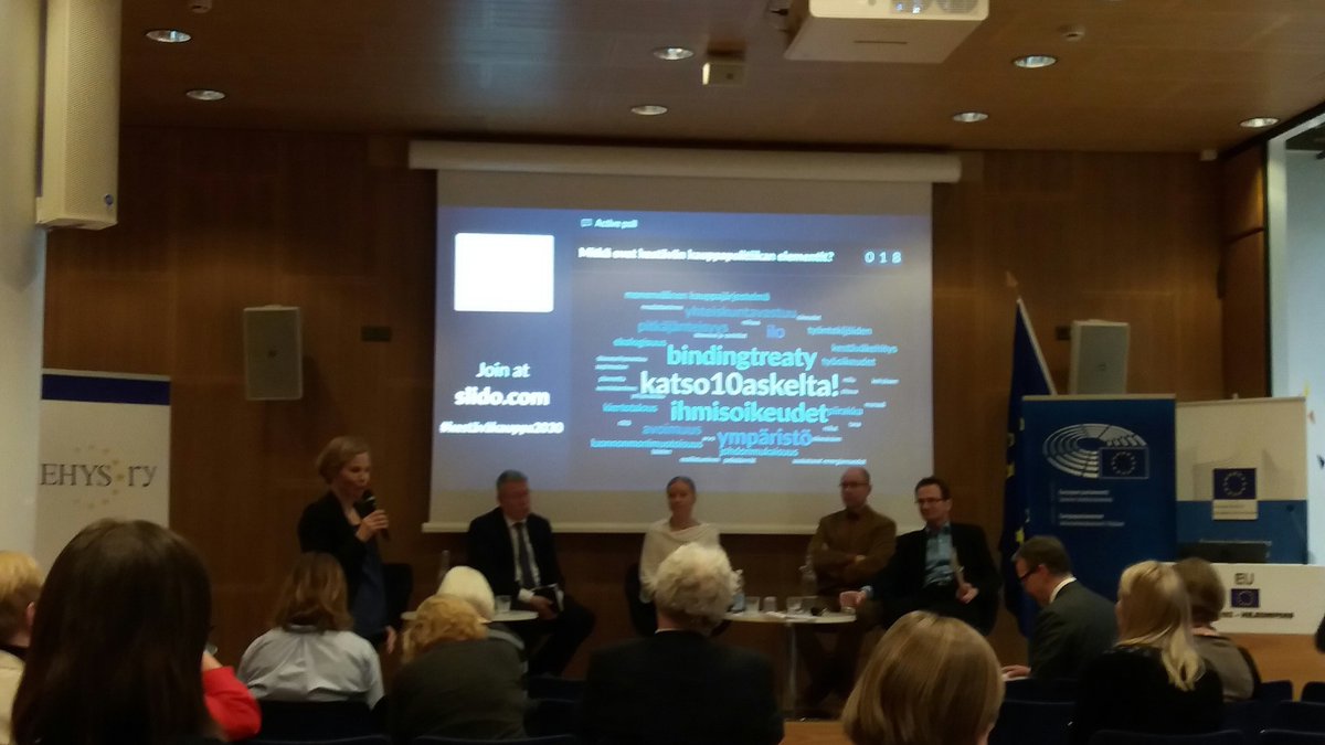 Kiitos <a href="/Kehys_/">Kehys</a> Kestävä kauppa 2030 -seminaarista. Yleisökyselyn perusteella vain #ihmisoikeudet huomioiva kauppapolitiikka on kestävää #kestäväkauppa2030 #10askelta