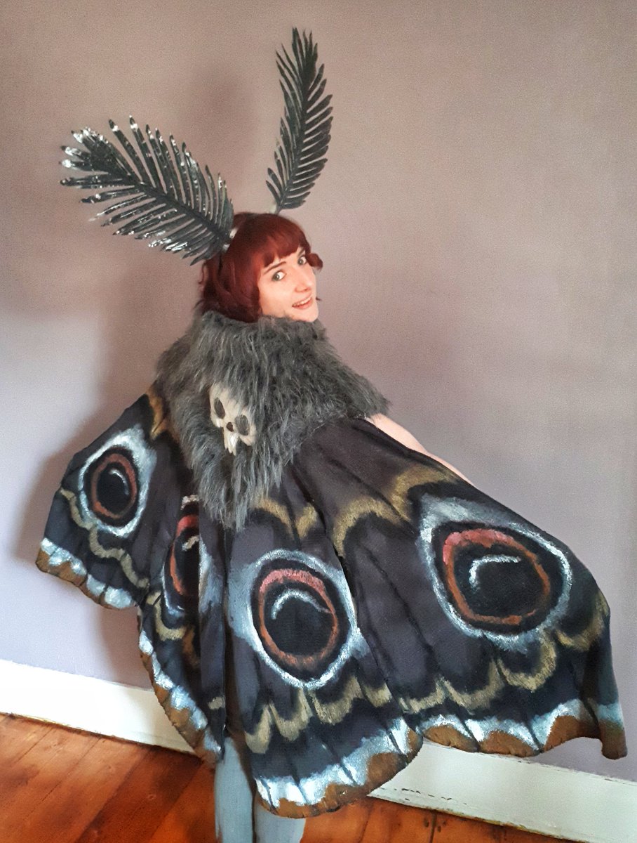 CaronBlay's tweet photo. For Halloween this year I am: THE LEPIDOP-TERROR. (A vague hybrid between a death's-head hawk moth and an emperor moth) #TeamMoth https://t.co/3LhjIuLOzv