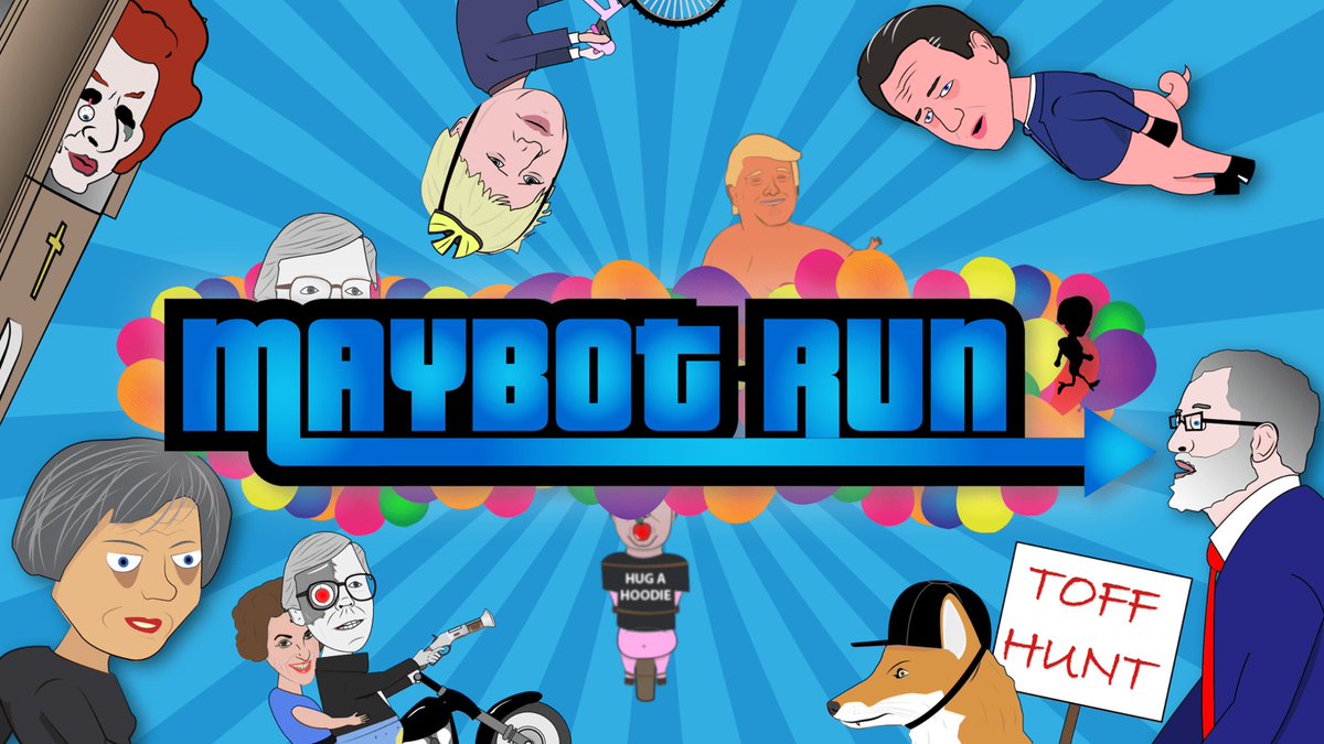 DracoMisfortune's tweet photo. #MaybotRun is ready to buy on Steam &amp; Google Play! Challenge yourself in this new #infiniterunner and #laugh at politics #SteamNewRelease https://t.co/s819rvBPog