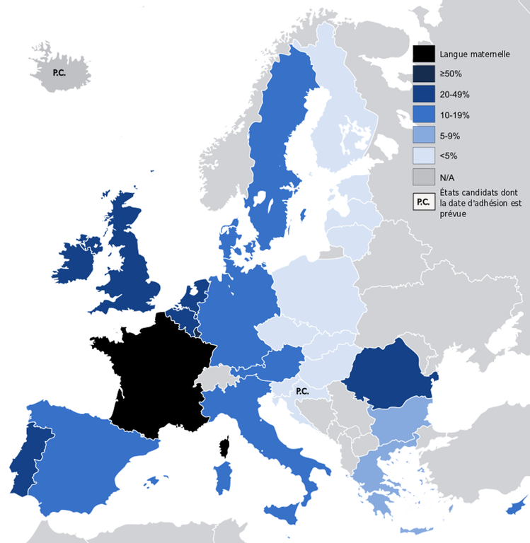 simongerman600's tweet image. #Map shows Knowledge of French in the EU. Source: buff.ly/2zZiVlR