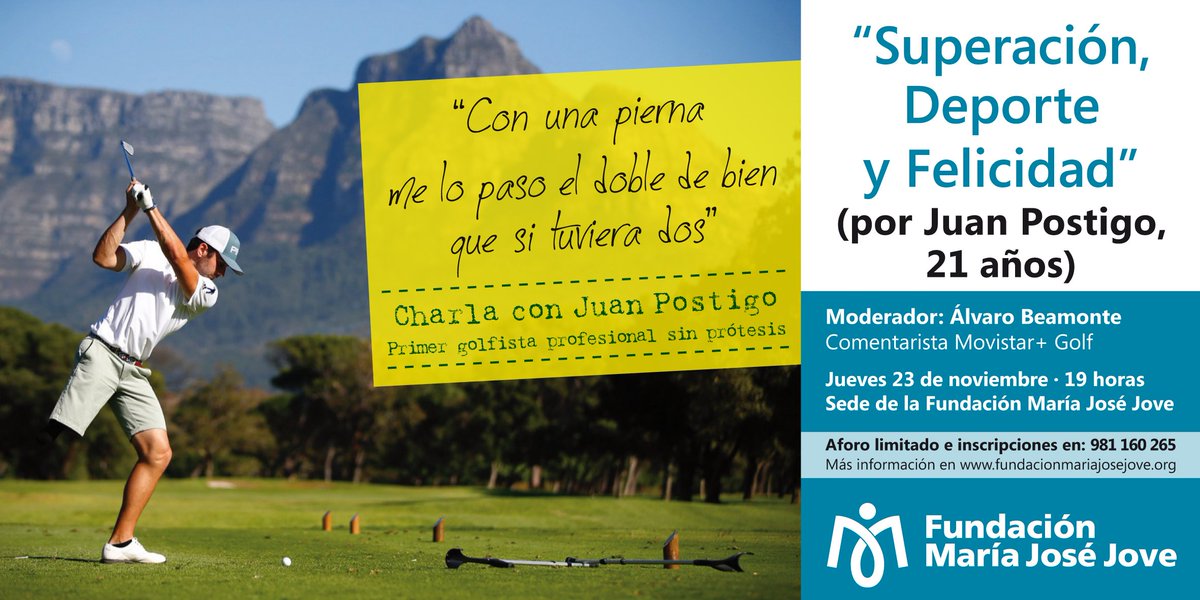 funfmjj's tweet photo. Abrimos la inscripción para la charla con @JuanelePostigo sobre  "Superación, deporte y felicidad".  Moderada por Álvaro Beamonte @Nadie0411 https://t.co/qIxrg2brif