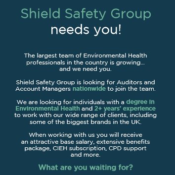 EThompson_DS's tweet photo. .@ShieldSafety_ are looking for #EnvironmentalHealth professionals in #Essex and #Oxfordshire. Get in touch today! 0161 967 9675. https://t.co/cVPdr9mjH7