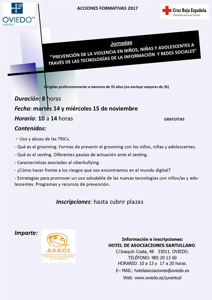 aytoviedo's tweet photo. Los días 14 y 15 en Hotel de Asociaciones Santullano Jornadas de Prevención de la Violencia en niñ@s #ASACI https://t.co/JyWJ4ZGRFf https://t.co/qxYDf8F1a8