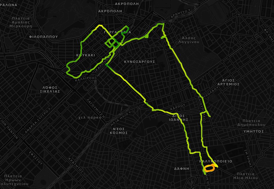 CharlesTroupin's tweet image. Leaflet.hotline, when you want to plot colored lines | here heart rate github.com/iosphere/Leafl… #dataviz #running