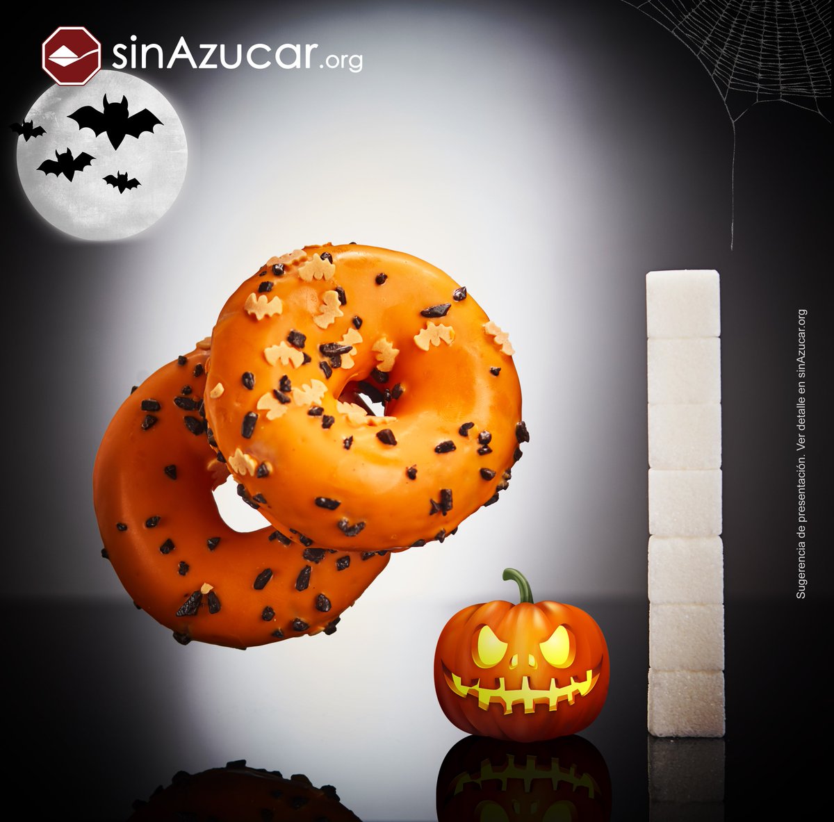 2 Donuts Halloween 🎃 contienen 27,8g de azúcar (7 terrones aprox). ⚰
