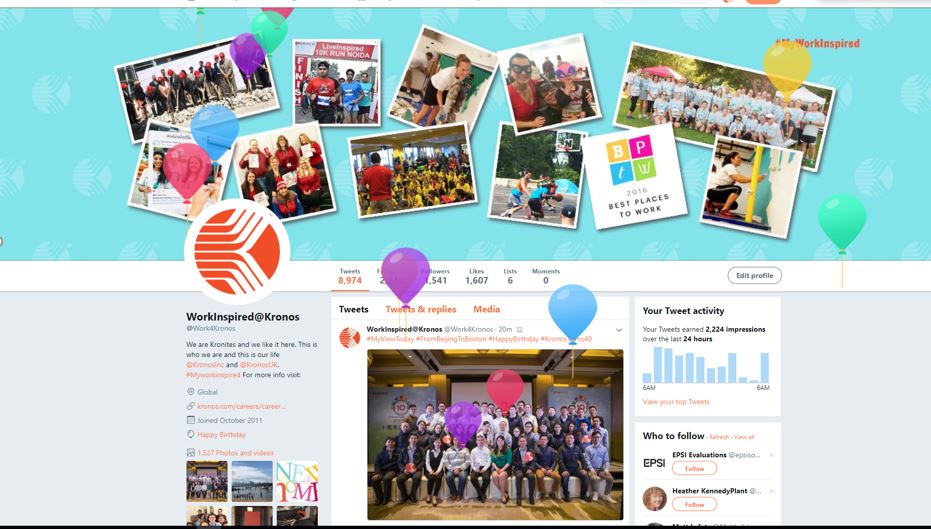 Mentalk_Health's tweet photo. @Work4Kronos #Twitter page celebrating its birthday with #Balloons. Thanks @Twitter #KronosTurns40 #Myworkinspired https://t.co/JHkfwkFNj1