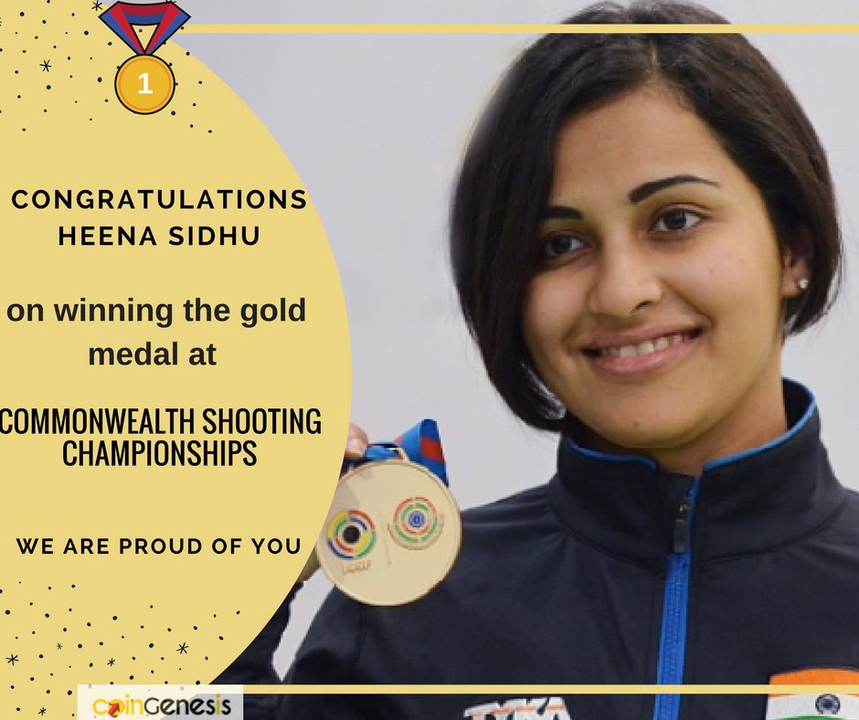 Coin_genesis's tweet photo. 🎯Congratulations #HeenaSidhu on winning the gold medal at #CommonwealthShootingChampionships. We are proud of you. @HeenaSidhu10 https://t.co/1OpudiLvoA