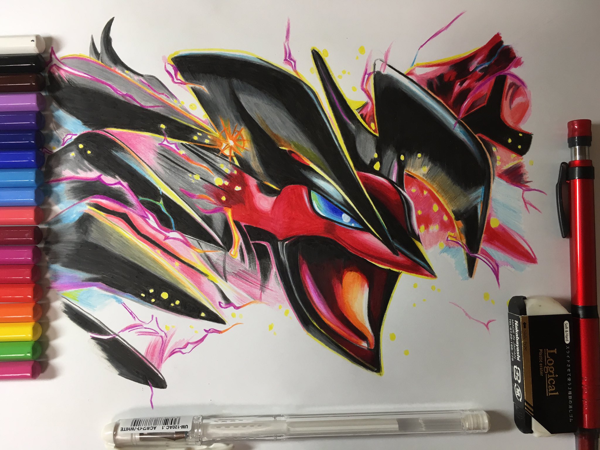 ゆんくん イベルタル描きました O やっぱりポケモン描くの楽しい ポケモン 模写 色鉛筆 T Co 84l9itmrh2 Twitter