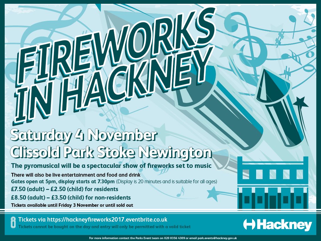 hackneycouncil's tweet image. There will be music and live entertainment at the Hackney Fireworks show on Sat 4 Nov in Clissold Park  #Fireworks bit.ly/2iovHpM