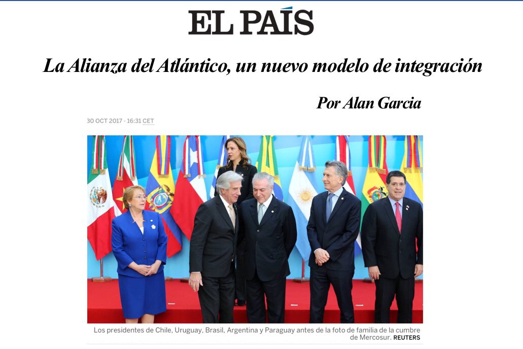 AlanGarciaPeru's tweet photo. La "Alianza del Atlántico",otro modelo de integración para Argentina, Brasil,Uruguay y Paraguay En El País de España https://t.co/ANVT6ZSE6w https://t.co/IBkB3I7Mqu