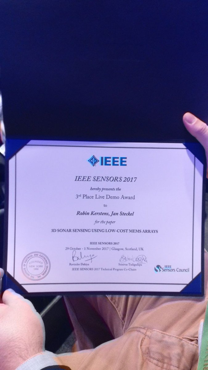 JaSteckel's tweet photo. IEEE Live demo award at #IEEESensors by @UAntwerpen_FTI https://t.co/q5CPvlUdYr