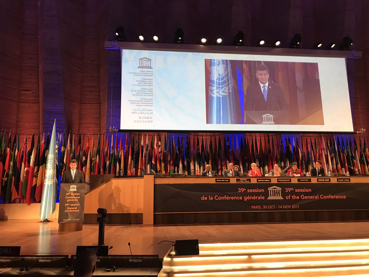UN_PGA's tweet photo. Speaking at @UNESCO now. Stressing that multilateralism is needed more than ever. #UnescoGC #LeadersForum https://t.co/oz73G7FQi3