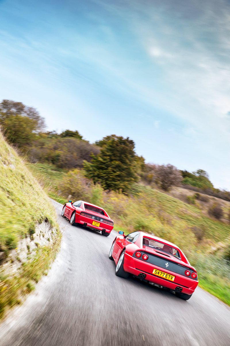 A Ferrari F355 chasing down a 348 somewhere in Buckinghamshire. Shot for <a href="/Mdrnclassics/">Modern Classics</a> #ferrari355 #ferrari348 #ferrari #carporn