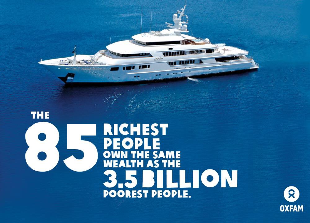 JamesMelville's tweet photo. The 85 richest people in the world own the same wealth as the 3.5 billion poorest people.
#TuesdayThoughts https://t.co/uHdckk3lVH