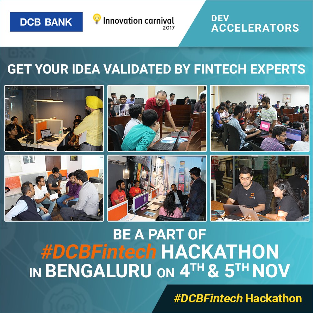 DCBHackathon's tweet photo. Be a part of #DCBFintech #Hackathon and validate your idea with the best brains in the Fintech industry.
Register: https://t.co/BFvdZ0xEkE https://t.co/l7Nh990bmc