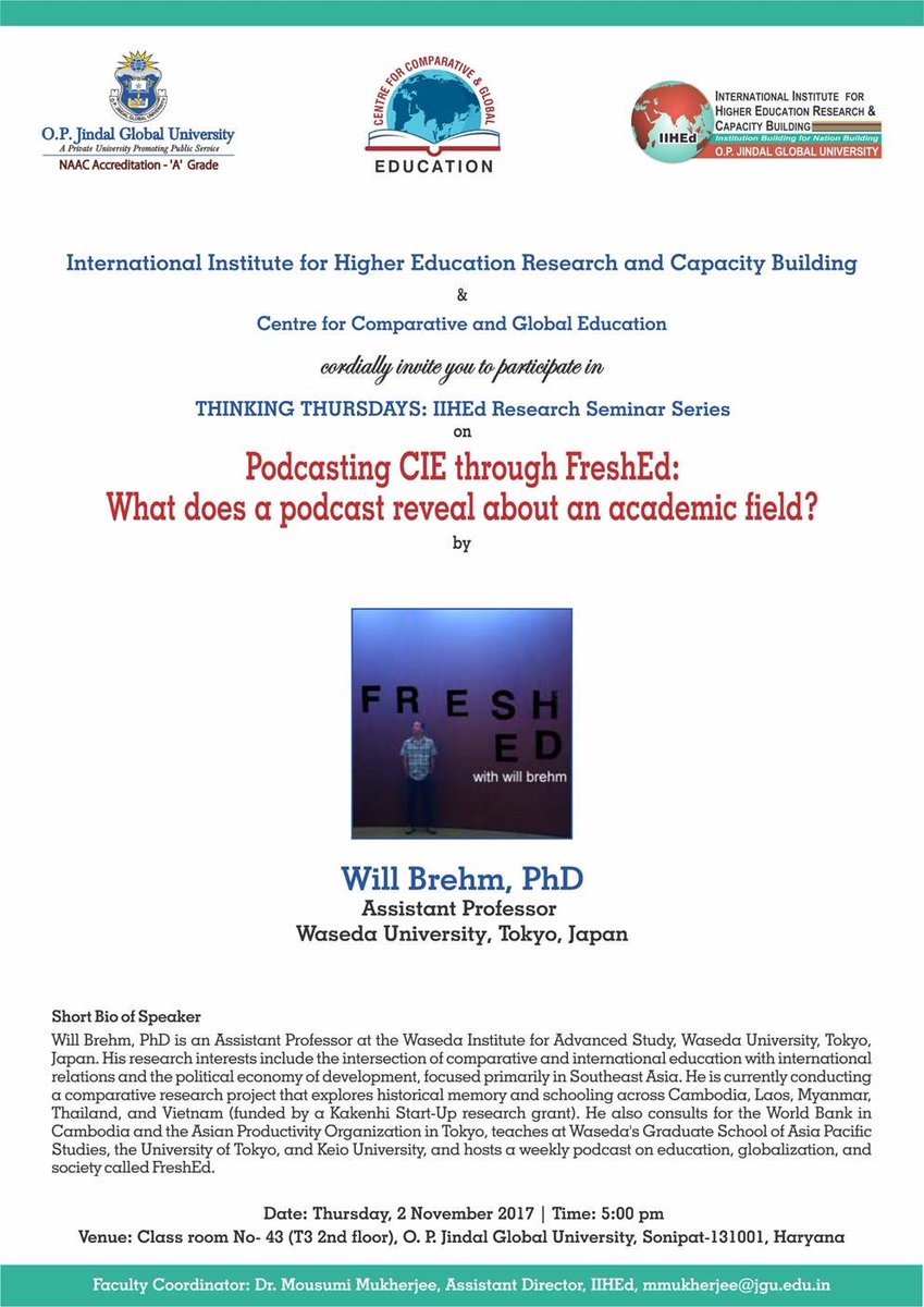 moumukhee's tweet photo. #JGU #IIHEd #CCGE This"Thinking Thursday"with @Wbrehm: Podcasting CIE through FreshEd- What does a podcast reveal about an academic field? https://t.co/EoFy0lZLUI