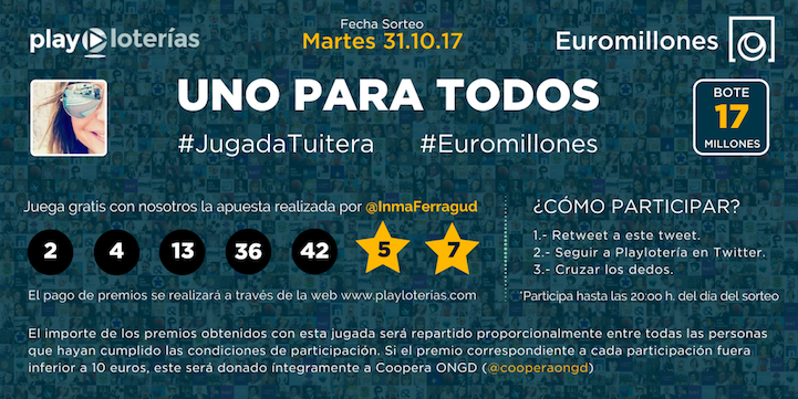👻🎃 #JugadaTuitera de <a href="/InmaFerragud/">Inma Ferragud</a> con 17 millones a repartir entre aquellos ¡que hagan RT a este tuit y nos sigan! 🎃👻 #FelizHalloween