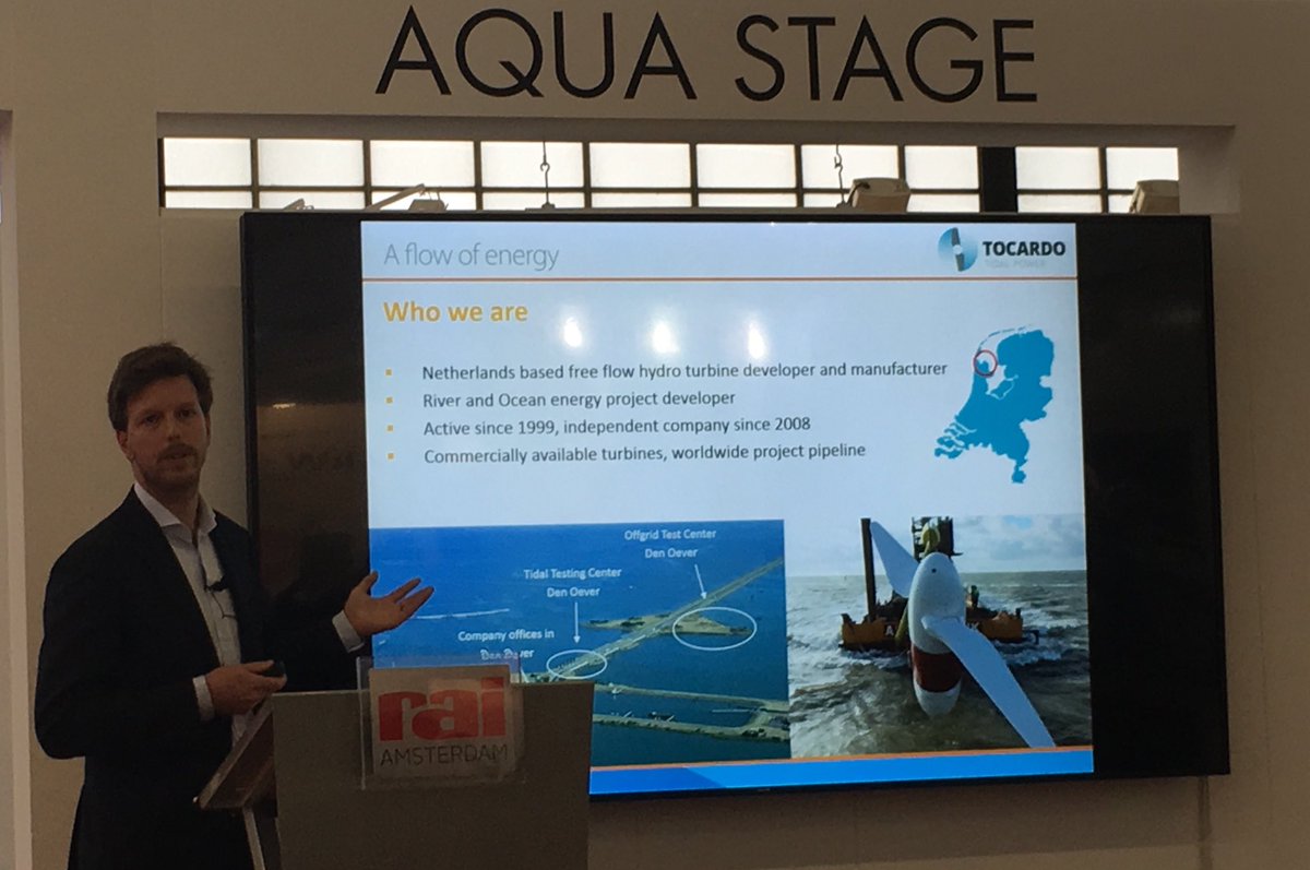 DMEC_NL's tweet photo. #Tocardo explains their approach to generate energy from tides during #Aquatech https://t.co/skuJJ1auHy