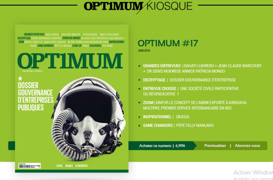 Optimumcoms's tweet photo. Le magazine #Opt1mum dans la #version #digitale 
Pour y accéder dès aujourd'hui, #abonnez_vous sur 👉https://t.co/I66mIOxAHS 
#OptimumRDC https://t.co/qJ23u8WGqx