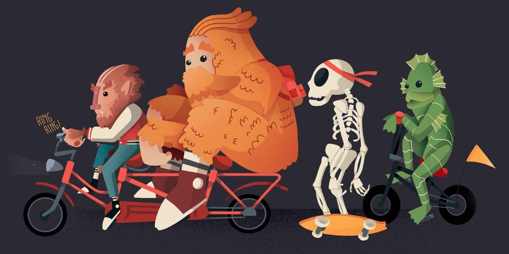 pumpkinsgrphics's tweet photo. BOO! #Halloween #werewolf #sasquatch #skeleton #creaturefromtheblacklagoon #skateboarding #Bmx #bike #astropad https://t.co/puWGJJULhk