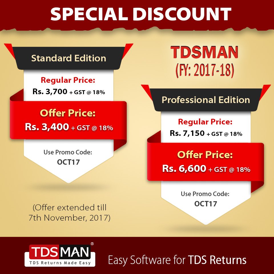 TDS_MAN's tweet image. Get Special Discount on TDSMAN (FY: 2017-18) Software.
#TDS #TDS_Returns #TDS_Software
Order Now &amp;gt;&amp;gt; tdsman.com/pricing.asp?co…