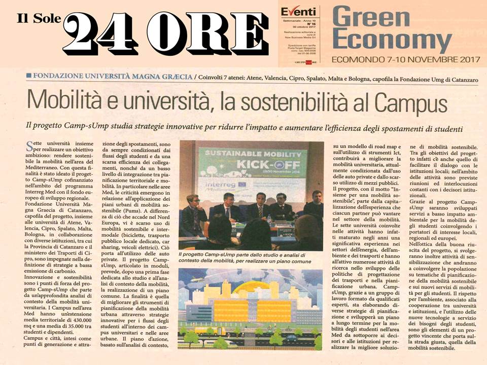CAMP_sUmp's tweet photo. #CAMPsUmp article on "Il Sole 24 Ore", one of the most important italian newspapers #greeneconomy #togetherforsustainablemobility https://t.co/5TIU9AY8Dv