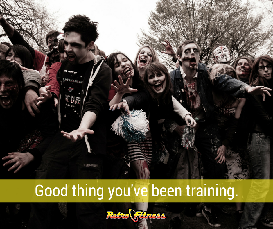 RetroGlendaleNY's tweet photo. Those workouts are gonna pay off when the zombies show up -- Happy #Halloween! #retrospooky https://t.co/rY3cvPjWhY