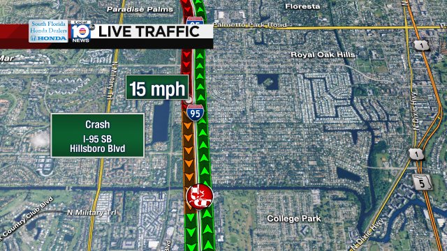 Crash on I-95 SB approaching Hillsboro Blvd #traffic https://t.co/R3ZSgnrOte