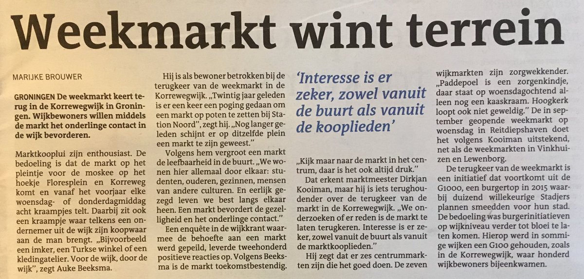 De weekmarkt keert terug in de Korrewegwijk! Vorig jaar bedacht bij de #wijkg100. “De markt bevordert gezelligheid en onderling contact”