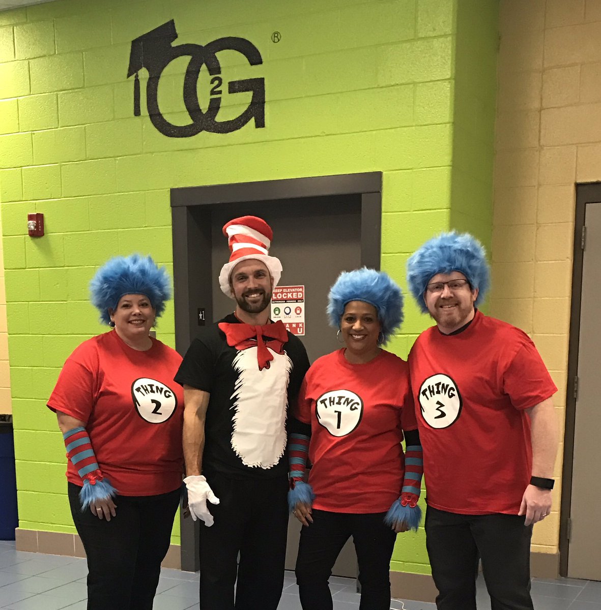 Happy Halloween from the KGHS admin team - Dr. Seuss Cat in the Hat and Things 1, 2, and 3!  Love our job!  #kglife #C2G  🎃🍁😂
