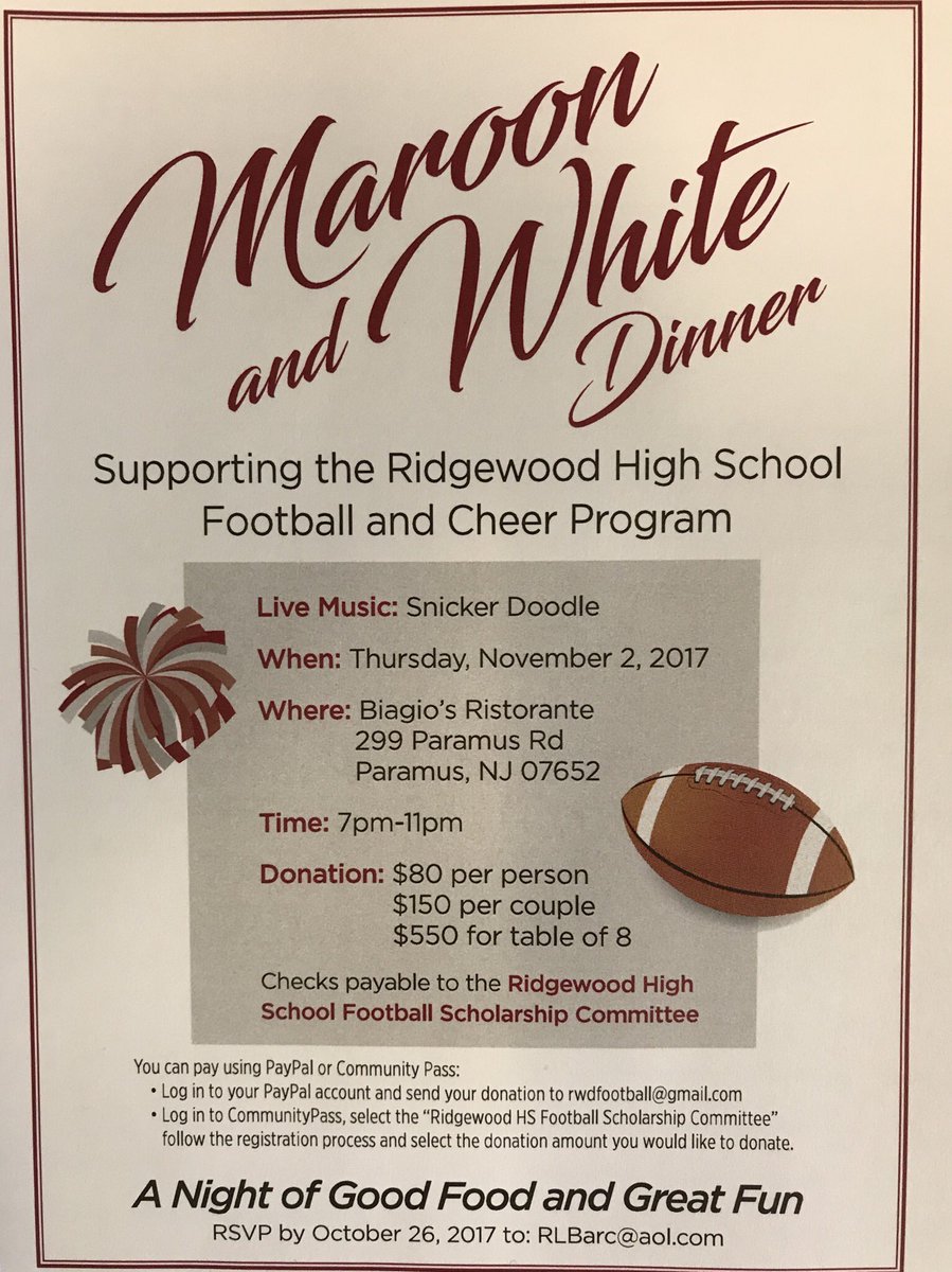 RHSNJFootball's tweet photo. Big event Thursday night! Please come out to support the kids! @ridgewoodpatch @Ridgewoodblog @RidgewoodCoC @RidgewoodHS @MaroonGuidance https://t.co/ZL1ca4h0fG
