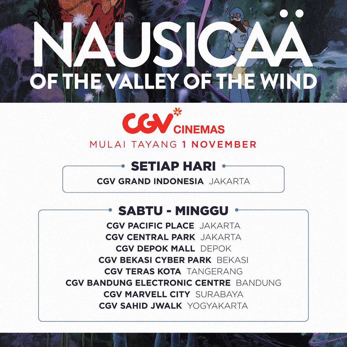 Film Nausicaa of The Valley of The Wind mulai tayang besok di CGV Grand Indonesia yaa.. 🙏🙏🙏 <a href="/CGV_ID/">CGV Cinemas</a>  #NontonNausicaa #NontonGhibli