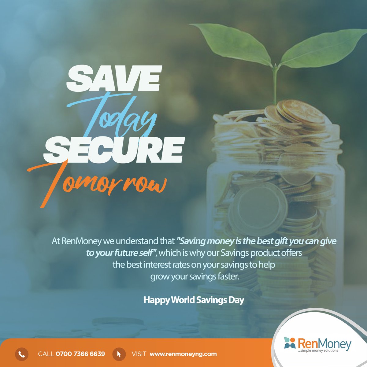 Renmoney_ng's tweet photo. Start your saving journey with us today, visit https://t.co/IgU2OAldhk
Happy World Savings Day
#WorldSavingsDay #SaveTodaySecureTomorrow https://t.co/gO8EGq5iM0