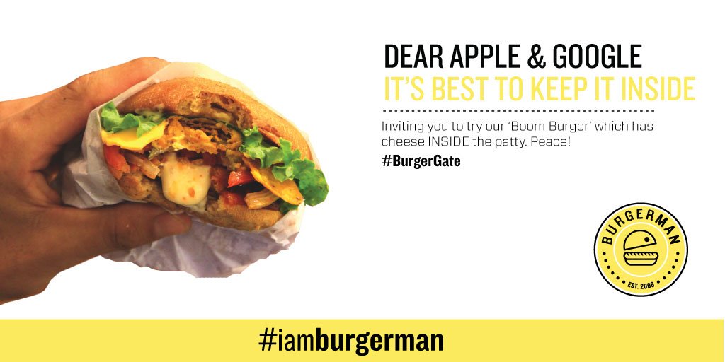 iam_burgerman's tweet photo. Dear @Apple &amp; @Google, IT’S BEST TO KEEP IT INSIDE!
#BurgerGate #BurgerEmoji https://t.co/idWicxmYC5