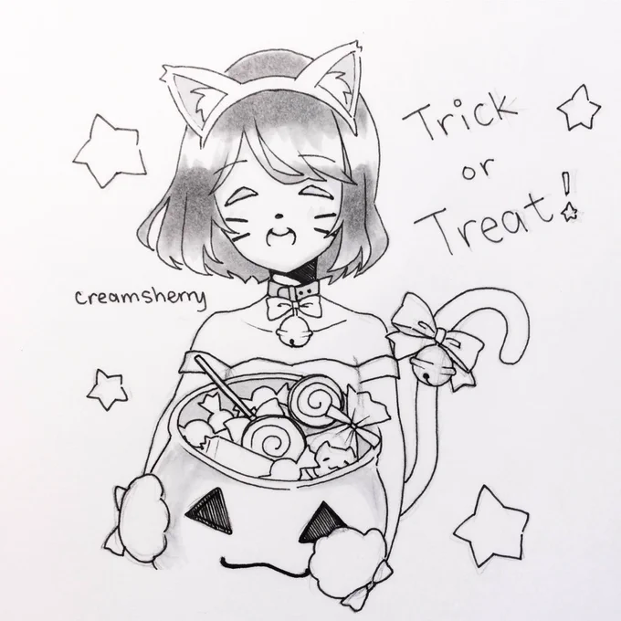 #inktober day 31: Happy Halloween! Can't pass up trick or treating when there's candy involved ???おわったーーー休みたいww 