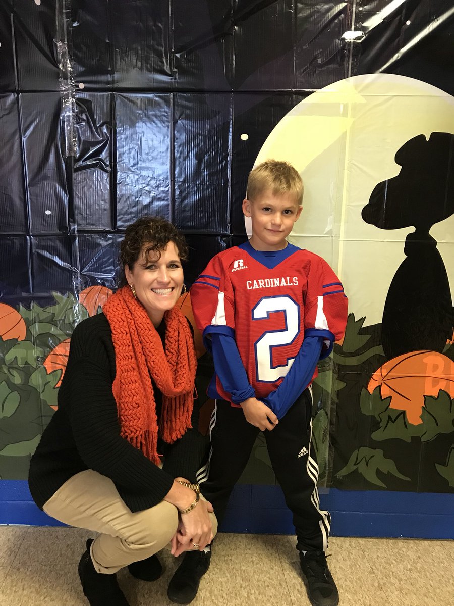 bracherbunch3's tweet photo. Mrs. Voelmeck was excited to see Luke sporting Jackson Voelmeck’s football jersey today! #CardinalPride https://t.co/mRjZVbHrSk