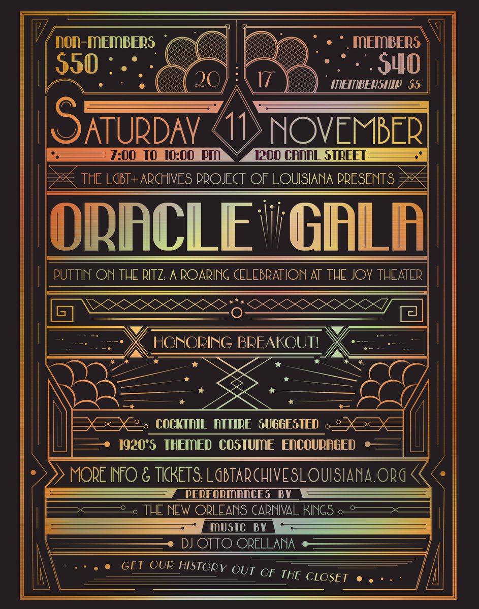 Get your tickets for the Third Annual Oracle Gala today! #OracleGala #LGBTHistory #NewOrleans lgbtarchiveslouisiana.org