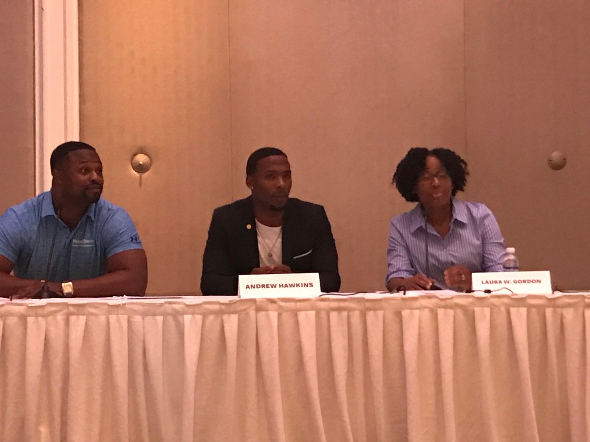 DrewHawkinsMS's tweet photo. Great time at #BESLA2017 last week. Laura Gordon, @BartScott57 &amp; @Hawk discussing building a business for athletes &amp; entertainers https://t.co/aaOSWav1nl